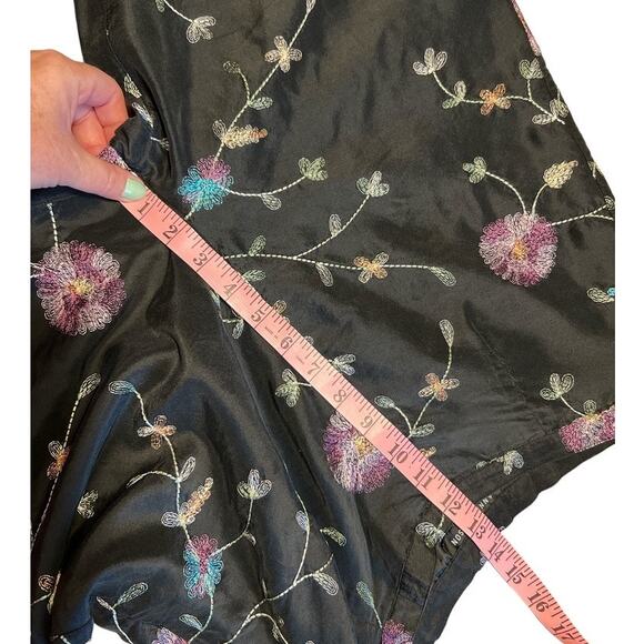 Vtg Anne Carson 100% Pure Silk Floral Embroidered High Waist Pants Size 10 Black - Picture 6 of 9